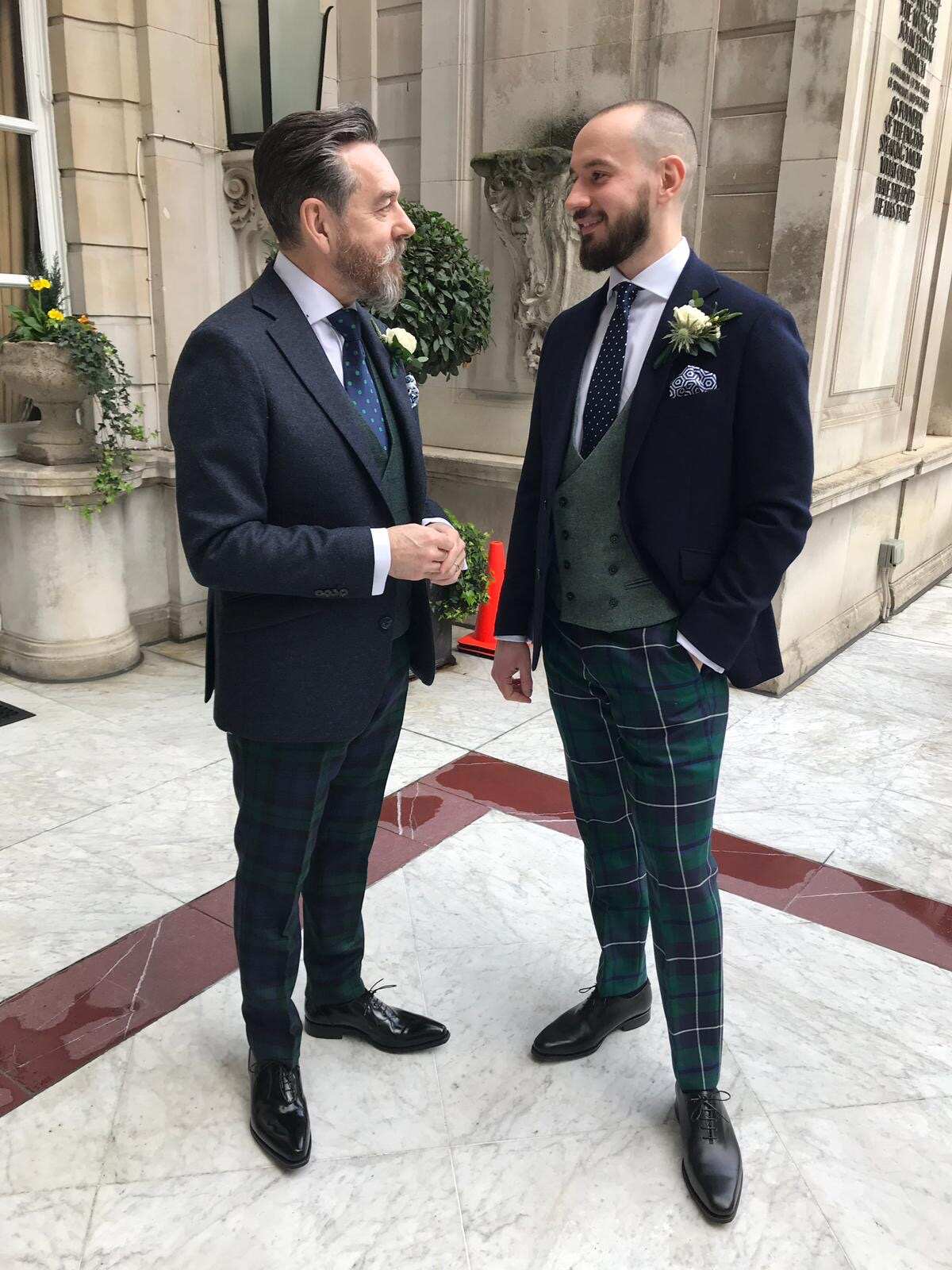 Tartan Trousers - Black Watch with Red Overcheck | Men's Tartan Trousers |  Oliver Brown